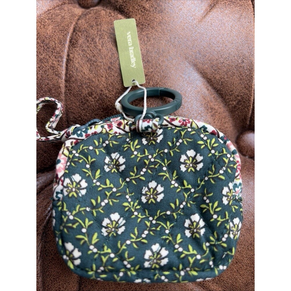 Vera Bradley Bag Charm Pouch Earbud AirPod Quilted Mistletoe Lattice Green NWT